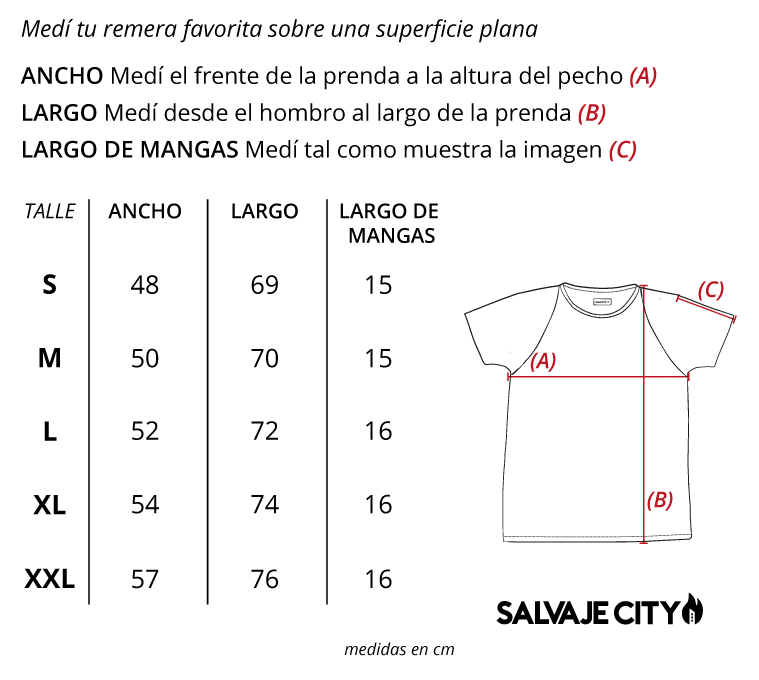 Tabla de talles remera xbox
